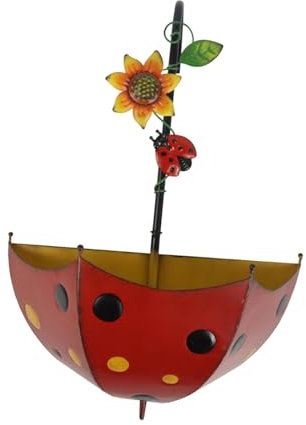 AWHAO Jardinière de Parapluie Murale, Pot de Fleur à Balustrade en Métal, Jardinière Murale Suspendue pour Jardin Extérieur, Terrasse, Clôture, Porche de Campagne, Coccinelle Rouge