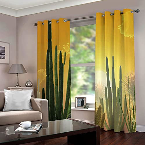 Gardine Vorhänge 2 Stück x 140 B x 175cm H Grüner Kaktus Blickdichte Gardinen - Lichtundurchlässige Vorhang mit Ösen für Schlafzimmer Geräuschreduzierung