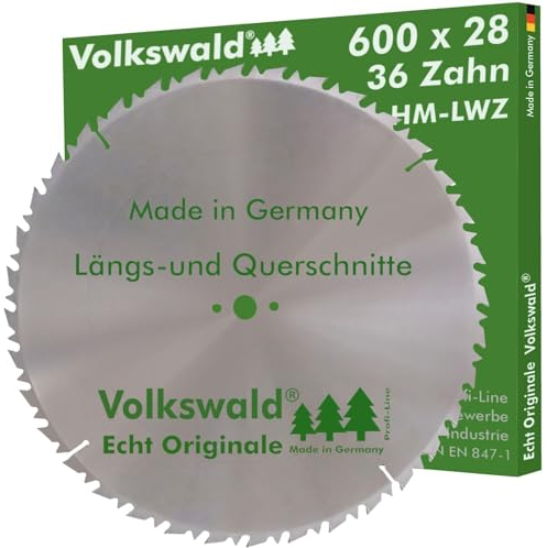 Volkswald ® HM-Sägeblatt LWZ 600 x 28 mm Z=36 Kreissägeblatt Wechselzahn Präzisions-Sägeblatt mit Spanabweiser für Hartholz Naturholz Brennholz Leimholz Kappsäge Wippsäge Tischkreissäge