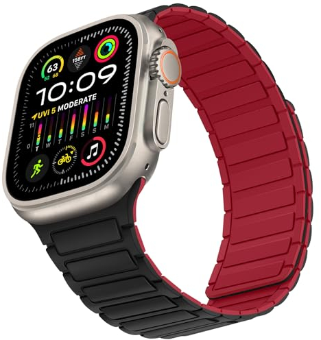 Suphart Cinturino Compatibile con Cinturino Apple Watch 49mm 46mm 45mm 44mm 42mm, Cinturini Magnetico Silicone Morbido per iWatch Ultra 2 Ultra SE Series 10 9 8 7 6 5 4 3 2 1, Nero Rosso