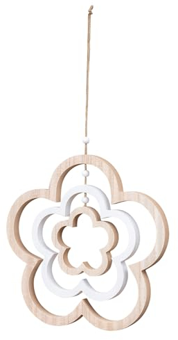 levandeo Deko Blume Mobile H35cm Windspiel MDF Holz Natur Weiß Holzblume Hängedeko Deko-Anhänger