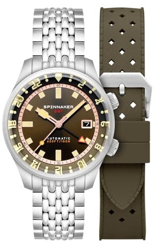 Spinnaker Men's 42mm Bradner GMT Automatic Abbott Brown Watch with Solid Stainless Steel Bracelet SP-5121-22