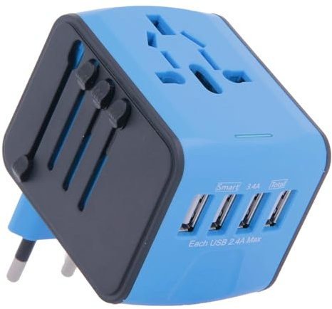 Adaptador Enchufe para Viajes Universal con 4 Puertos USB, Estados Unidos (EEUU - USA), Europa (EU), Rusia (RU), Australia (AUS), Reino Unido (UK), China (CN)