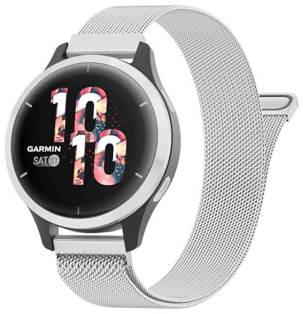 Vancle 18mm Armband für Garmin Venu 2S/Venu 3S/Vivoactive 4S/Vivomove 3S/Forerunner 255s/255s Music/265s Damen Herren,Metall Mesh Edelstahl Ersatzarmband 18mm Uhrenarmband(Silber)