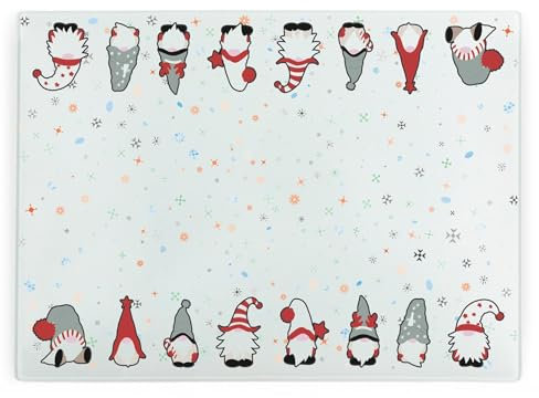 Christmas Gonks Rectangular Glass Worktop Protector - Festive Xmas Gnome Character Kitchen Gifts - Smooth Chopping/Cutting Board Worktop Saver with Non-Slip Feet 39cm x 28.5cm (15 x 11)