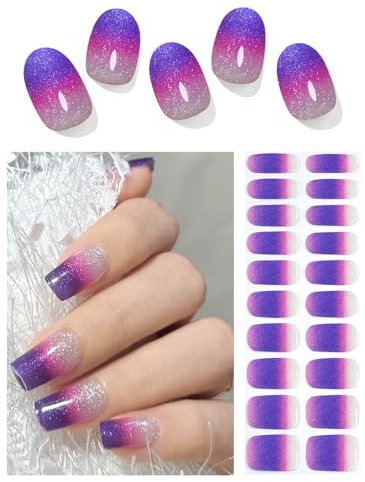 Wahrshei Nagelfolien | 20 Purple Glitter Gradient UV Gel Nagelfolie | Nagelfolie Selbstklebend | Gel Nail Stickers, Gellack Wraps für Nagel