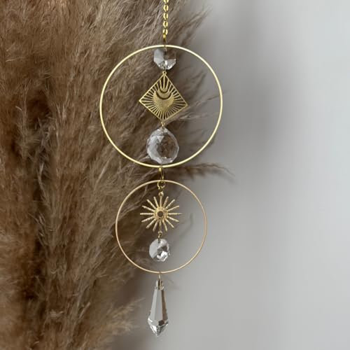 Eleganter Sonnenfänger Kristall-Fensterdeko hängend mit 4 Kristallen für funkelndes Lichtspiel-Suncatcher und Windspiel für Balkon & Fenster-Hängedekoration für Fenster, ideal als schönes Geschenk