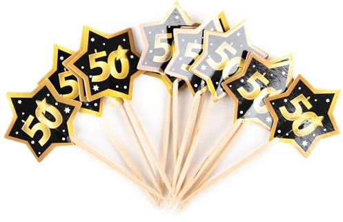50 Geburtstag Deko Party-Picks schwarz/gold - Originelle Geburtstagsdeko 50 für einen gelungenen 50 Geburtstag Frau oder Mann - Tiwoca