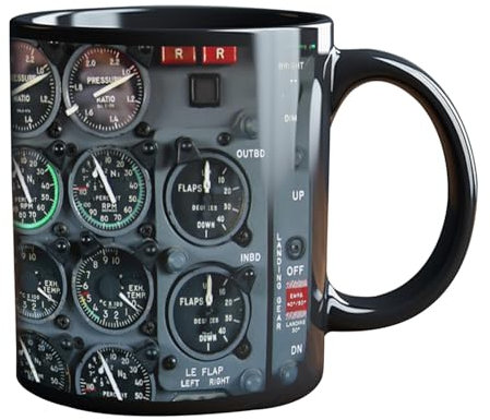 Huvqianu Ceramic Aircraft Instrument Panel Coffee Mug, Unique Aviation-Themed Mug, Perfect for Pilots & Aviation Lovers, 0.78 lbs, 3.74 x 9.5 cm, 0 liters