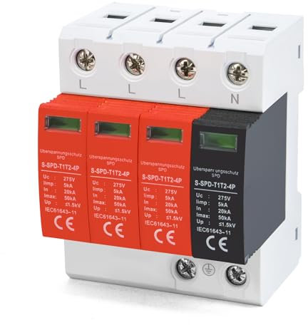 Protection Contre Les Surtensions, Parafoudre de Type 1+2 (B+C), 4 Pôles, avec Un Courant de Décharge Maximal de 50 Ka, Protection Contre Les Surtensions pour Installations Photovoltaïques