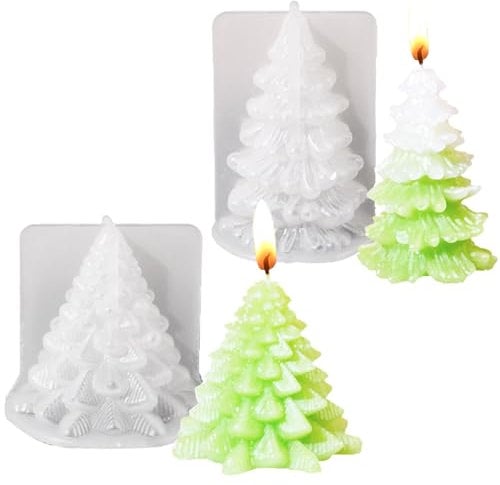 Christmas Tree Candle Moulds,2Pcs Christmas Candle Moulds for Candle Making,Christmas Tree Candle Mould DIY Cake Soap Mold for Xmas Party Home Decor Ornaments