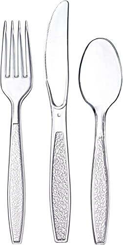 ZOFUN 300 Pcs Reusable Cutlery Set, Reusable Cutlery Including 100 Pcs Spoons, 100 Pcs Knives, 100 Pcs Forks, Heavy Duty Biodegradable Cutlery Set for Parties Buffets Picnics BBQ's Camping