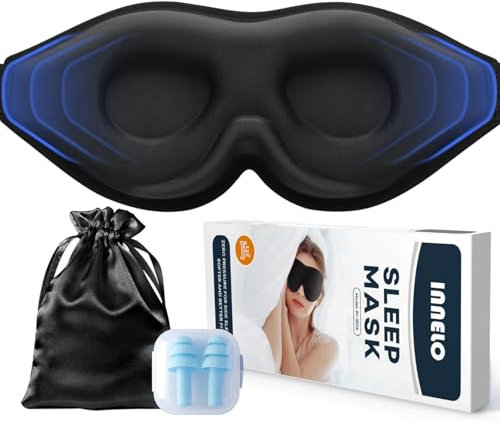 INNELO 3D Schlafmaske für Seitenschläfer, 100% Lichtblockierung, Bequeme Schlafbrille für Frauen Herren, Speicherbeutel & Ohrstöpseln, Augenmaske für Flugreisen, Büro, Wimpernverlängerung, Dunkelblau