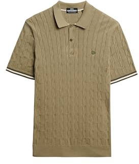 Superdry Herren Kurzärmeliges Strick-Polohemd mit Struktur Artischockengrün S
