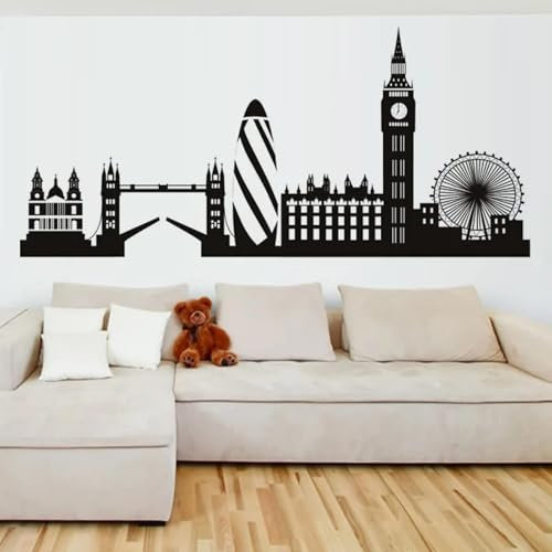 LUXINSHISU Vinyl Wandaufkleber „London Skyline“ Stadt Silhouette Landschaft Aufkleber Wohnzimmer Schlafzimmer Büro Wandkunst
