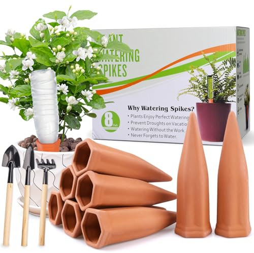 BBWELL Cône en Argile D’arrosage,8 Pcs Irrigation Goutte a Goutte Bouteille avec Gadgets de Jardinage,Irrigation des Plantes,pour Les Vacances Balcon pot Planté Distributeur D'eau pour Plantes