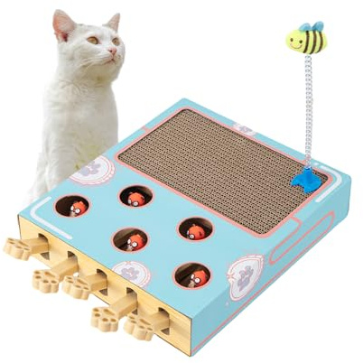 Trintion Corrugated Cardboard Cat Scratcher 3-in-1 Cat Toy with Whack-a-Mole Game, Scratching Pad, and Teaser Stick, Multi-Functional Scratcher for Indoor and Outdoor