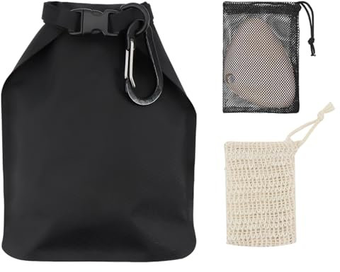 lafo Reiseseifentasche Travel Mobiler Seifenbehälter Auslaufsicher schnell trocknende mit Seifenschaumbeutel und Haken für Reisen, Camping, Außenbereich (Schwarz) (1)