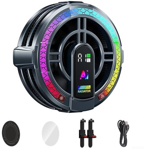 AI Cooling Fan, Magnetic Tablet Mobile Phone Radiator Portable Rechargeable RGB Cooler For Gaming And Streaming
