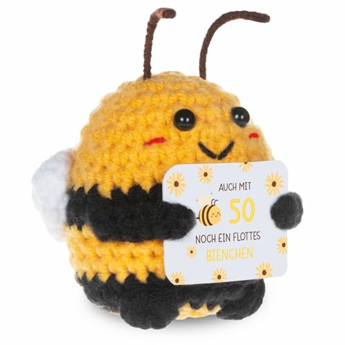 WenmthG Pocket Hug Positive Biene Glücksbringer zum 50 Geburtstag Geschenke für Beste Freund Kollegen Frauen Männer, Anti Stress Geschenke Glücksbringer Biene Positive Kartoffel Deutsch Ersatz - 1 St
