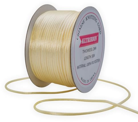 KLTRIBBON Ivory 2mm Satin Rattail Cord String for Jewelry Making Bracelet Necklaces Beading Thread Macrame Kumihimo Chinese Knot Craft 50 Meters