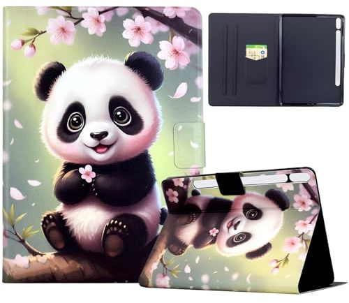 AsWant Hülle für Samsung Galaxy Tab A11 Plus 11 2025/ Tab A9 Plus 11 Zoll, Ultradünne PU Schutzhülle mit Standfunktion und Kartenschlitz Case, Sakura Panda