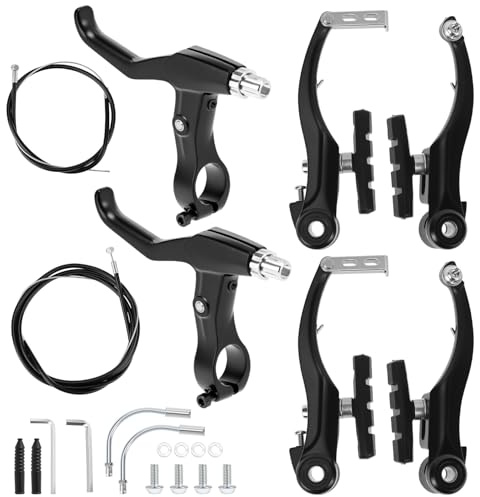 QWORK® Aluminium Fahrrad Bremsen Set – V-Bremsen Vordere und Hintere mit Bremshebel und Bremszug für Mountainbikes und Rennräder