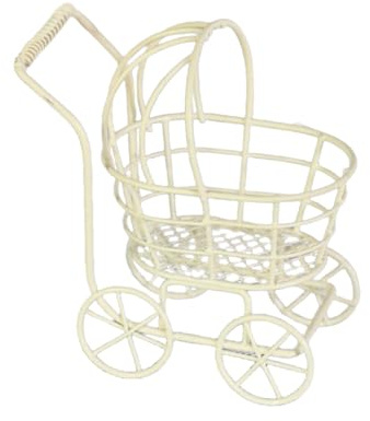 Luwecf Puppenwagen Puppenhaus Miniatur Babywagen Metall Nostalgie Dekor Möbel für Puppenszene für Sammlung Fotorequisite Geschenk Puppenhaus-Dekoration, Beige