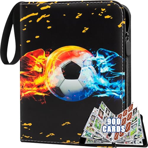 Cerkkapo Fussball Karten Sammelalbum,9Taschen 50Seiten 900 Karten Kapazität | Sammelalbum Fußball Karten,PU Tragbar Wasserdicht für Sammelkarten Album,kompatibel mit allen Arten von Sammelkarten