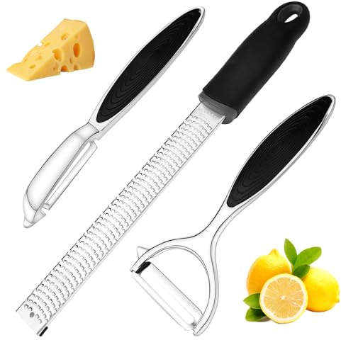 Mokaskaidj 3Pcs Pelapatate Professionale, Grattugia Formaggio, Grattugia Limone Scorza, Pela Patate e Verdure, Pelapatate Acciaio Inox, Grattugia per Agrumi per Agrumi, Formaggio, Cioccolato
