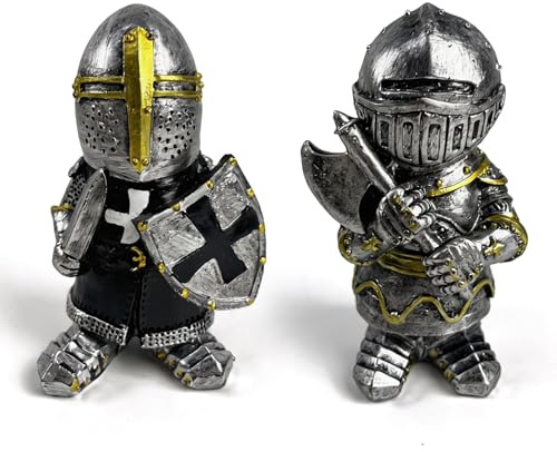 LIULINY 12.5cm Gothic Ritter Wächter Zwerg, Mini Gartenzwerge Ritter Figur | Mittelalterlicher Europäischer Kreuzritter Dekoration, Wasserdicht Harz Ornament für Hof Rasen Garten Dkorationene (B)