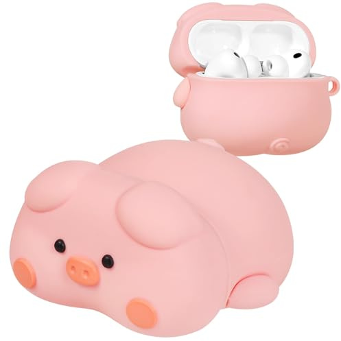 Apple AirPods Pro 3 Case, AirPods Pro 3 Hülle aus Silikon, 3D Kawaii Schwein Cartoon Design, stoßfeste Schutzhülle mit Schlüsselanhänger, passend für AirPods Pro 3 Hülle, süßes Anime Zubehör für Damen