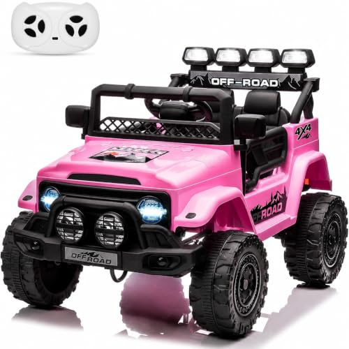 Voiture Électrique pour Enfants 12V à Deux Places, Télécommande Parentale 2,4G, Trois Vitesses Réglables, Démarrage Progressif, Suspension à Ressort, Musique Bluetooth LED, 3-8 Ans, Rose