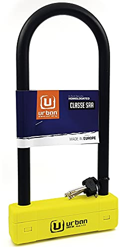 URBAN UR120310 Antivol U Moto Haute Sécurité Homologué SRA, Fourchette ø18mm Acier Trempé, Double Verrouillage, Plus Visible, Cadenas en U 120x310mm Plus Polyvalent pour Pneu Moto, Scooter, Velo