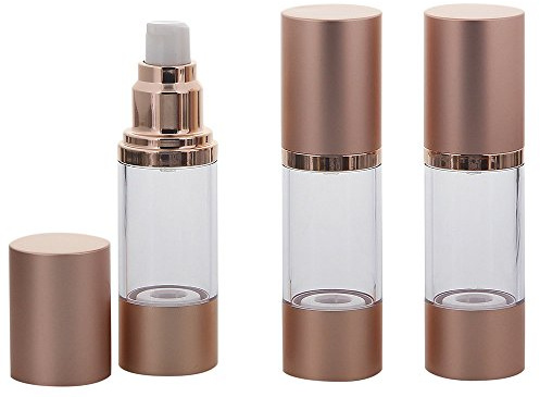 Eleganter Kosmetex Airless Alu Pumpspender Rose-Gold, Rotgold, Cremespender, Lotion und Gelspender zum selbst Befüllen, 3x 30ml Rose