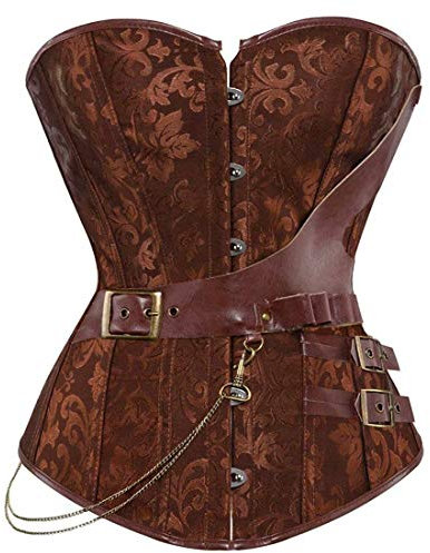 Josamogre Steampunk Corsage Korsett Gothic Bustier Leder Kunstleder überGrößen Burlesque Piraten Halloween top Braun XL