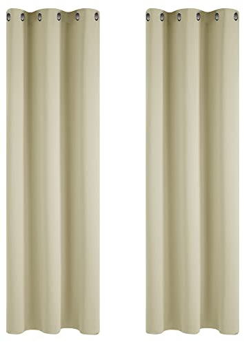 Deconovo Verdunkelungsvorhänge, wärmeisoliert, kältebeständig, Vorhänge für Wohnzimmer und Schlafzimmer, modernes Design mit Ösen, 107 x 214 cm (Breite x Höhe), Dunkelbeige, 2 Stück