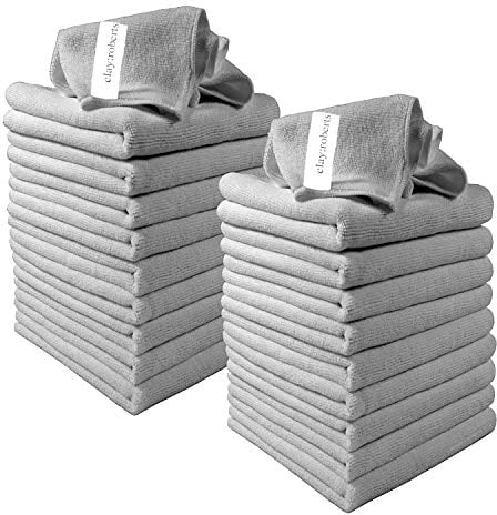 Microfibre Cleaning Cloths, 40cm x 30cm - Pack of 20, Grey Cloths, Machine Washable, Polishing, Waxing & Dusting Cloth, Lint-Free, Kitchen Towel, Car Cleaning, Microfiber