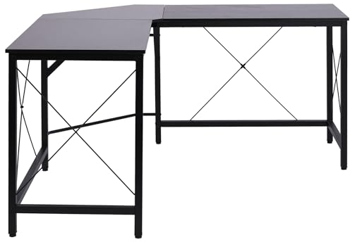 HOMCOM Scrivania Spaziosa Nera e Finitura in Rovere Perfetta Postazione da Lavoro per Casa e Ufficio a Forma di L con Soluzione Angolare Finitura in Rovere 150x150x76cm Nera