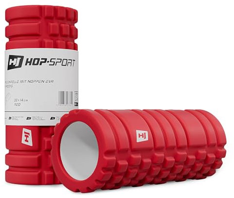 Hop-Sport Faszienrolle mit Massagewellen HS-A033YG 33x14cm Trainingsrolle zur optimalen Muskelregenaration bei SchmerzenMittel-Hart (rot)