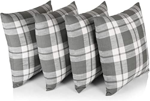 Penguin Home Set of 4 100% Slub Cotton Fabric Cushion Covers 45cm x 45cm Double Sided Square Pillow Covers with Invisible Zipper Pillow Cases for Living Room, Bedroom, Sofa (Grey/White Mix)