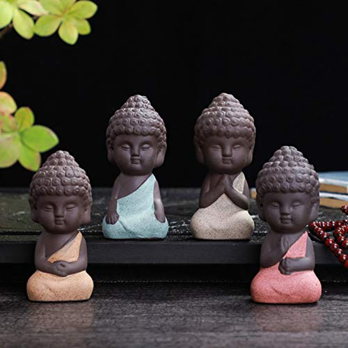 SURPRIZON Mini-Buddha-Statue, Keramik, kleine Bezaubernde Mönch-Figuren, Yoga-Mandala-Skulpturen für Büro, Auto, Heimdekoration, 4 Stück