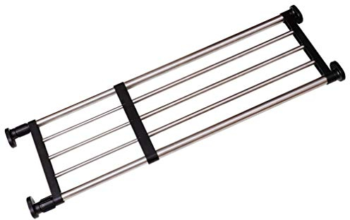 Hershii Expandable Closet Tension Shelf Rod Adjustable Metal Storage Rack Cabinet Organizer DIY Divider Separator Shelves for Wardrobe Cupboard Kitchen Bathroom, Black, 33.07-46.26inches