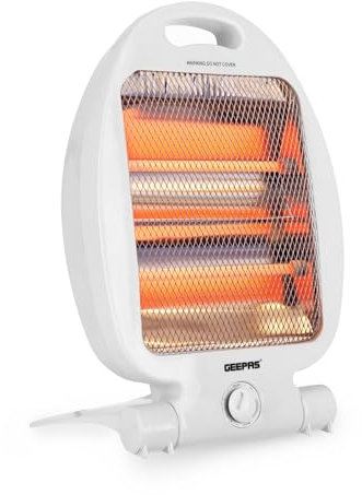 Geepas 800W Quartz Halogen Heater – Energy Efficient Upright Electric Heater with 2 Heat Settings 400W/800W, Safety Tip Over Switch, Low Running Cost, White – 2 Years Warranty