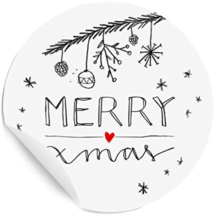 24 schöne Weihnachtssticker - merry xmas - im Handlettering Design, MATTE Papieraufkleber zum Geschenke verpacken zu Weihnachten, Weiß Grau Rot