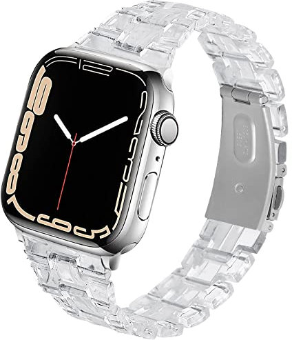 Miimall Compatible avec Apple Watch Série 1/2/3/4/5/6/7/8/9/SE2/SE 41mm 40mm 38mm Bracelet de Montre en Résine Imprimé Métal Fermoir Ajustable Bande de Remplacement pour iWatch 41/40/38mm-Transparent