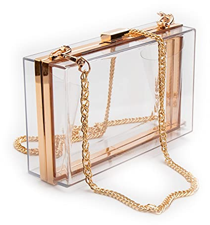 YZKDJ Frauen Acryl Klar Geldbörse Nette Transparent Crossbody-Tasche Durchsichtig Handtaschen Abend Kupplung Veranstaltungen Stadion Genehmigt (Farbe : Gold Frame Clear)