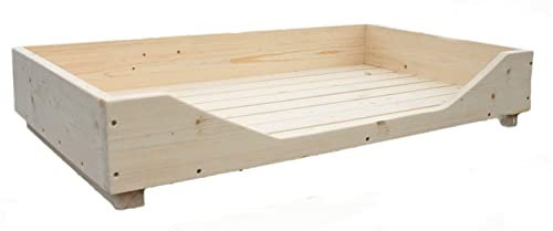 Dekorie Hundebett aus Holz für kleine/mittlere/große Hunde - 60-110 x 40-60 cm - Farbe: - Hundekorb/Hundesofa/Katzenbett aus Massivholz (M, Natur)