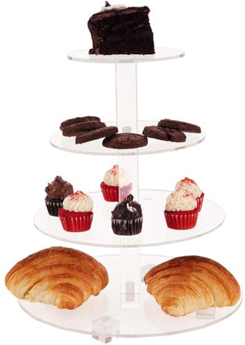 Dino74 Cupcake-Ständer aus Acryl, 4 Etagen, rund, transparent, Dessertturm, Teeparty-Dekoration, Gebäck-Display-Halter für Hochzeit, Junggesellinnenabschied, Geburtstag