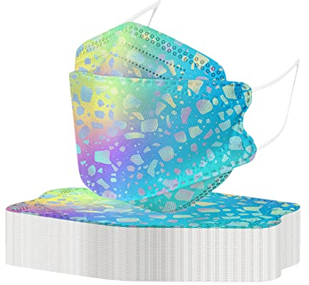 50 Stück Mundschutz Erwachsene Bunt Einweg Fischform 4-Lagige Mund-Nasen-Schutz 3D Blumen Glitzer Motiv Nasenschutz Mund-tuch Atmungsaktiv MNS Bandana Staubdicht Halstuch Schals für Damen Herren